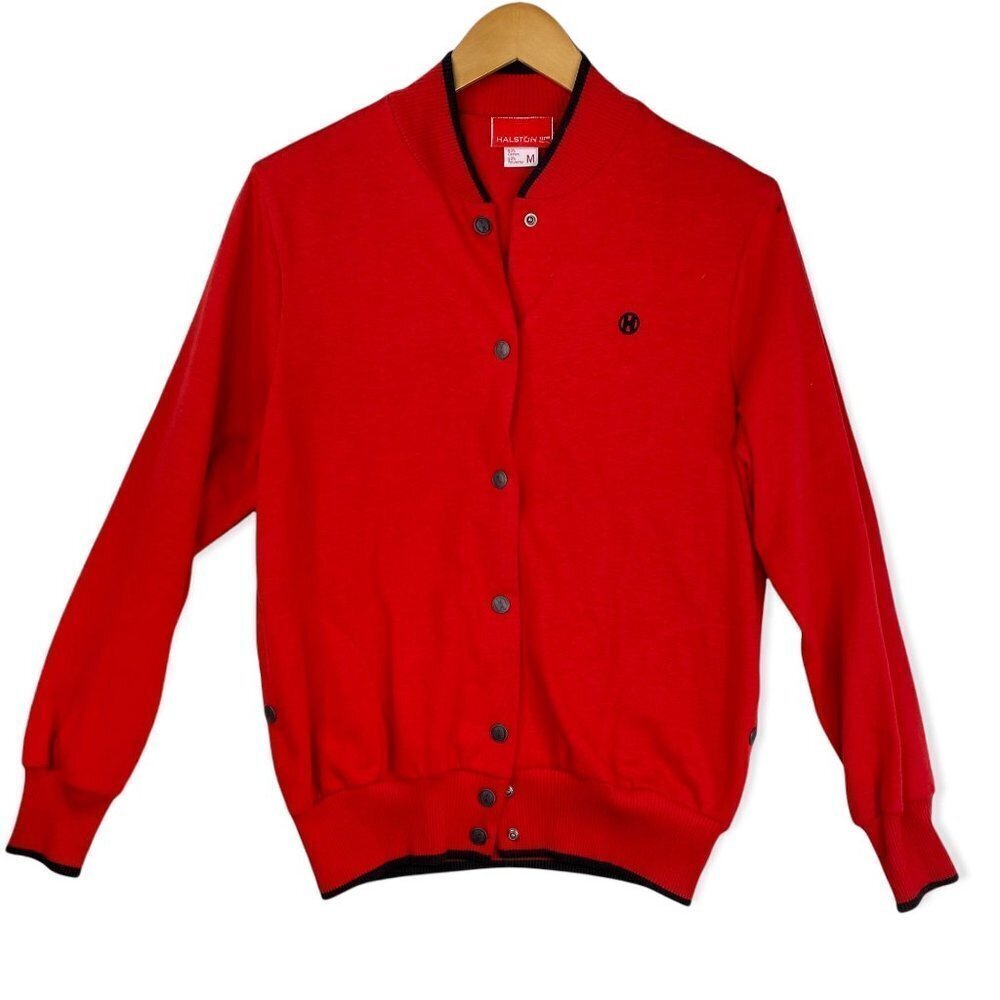 Halston III  Women's Red Snap Down Medium Weight Sweater-Medium